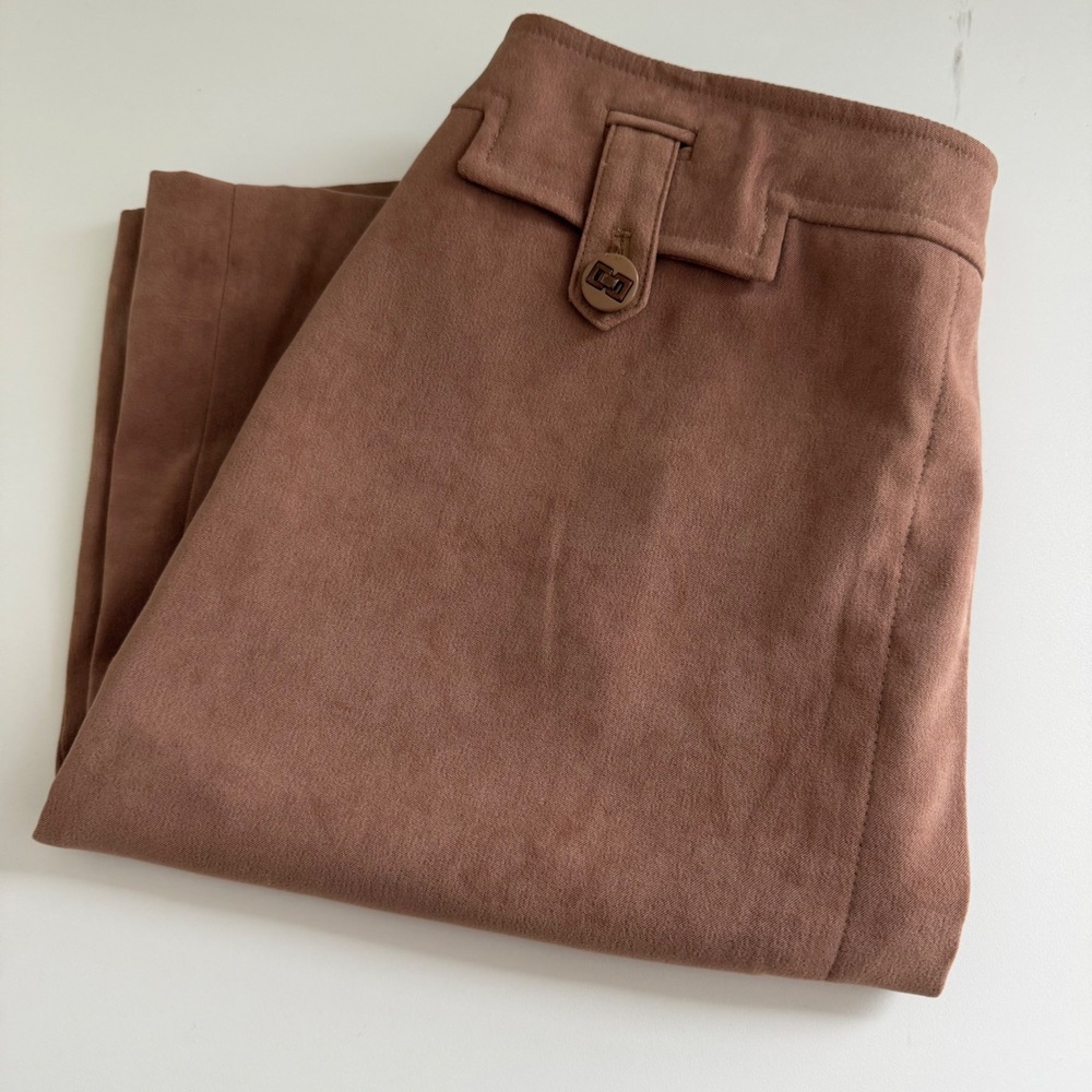 J.McLaughlin Brown Faux Suede A-Line Skirt Size 0 Button Detail Lined
